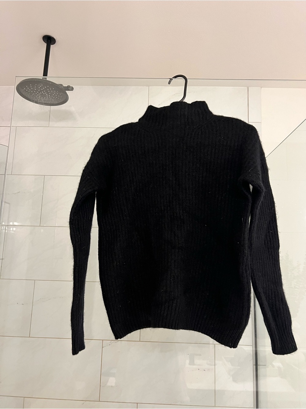 Black Ribbed Cashmere Mock Neck Sweater